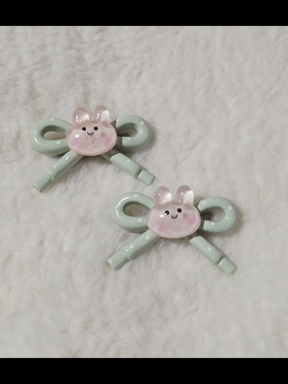 Cute Bunny Bow Hair Clips - Mint Green & Pink